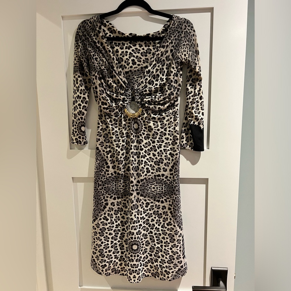 Roberto Cavalli leopard print dress with gold hardware